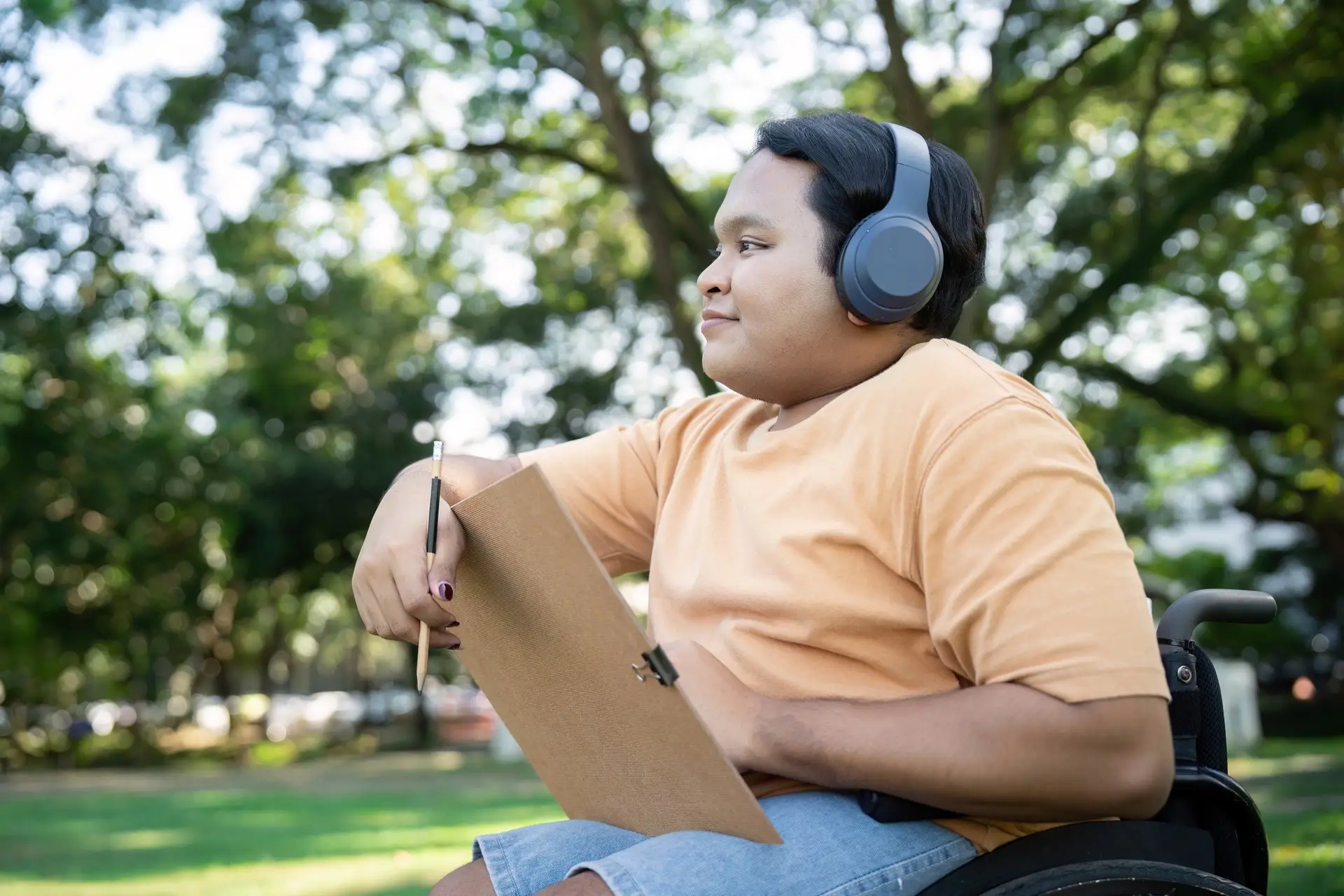 Reflective Moment for Person with Disability in Park